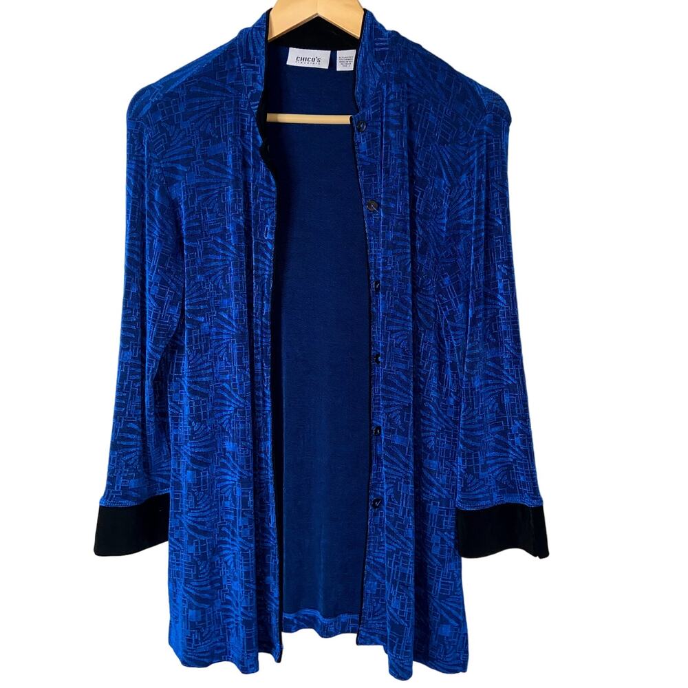 Chico's Travelers Cardigan Women Small Sweater Blue Textured Lagenlook *